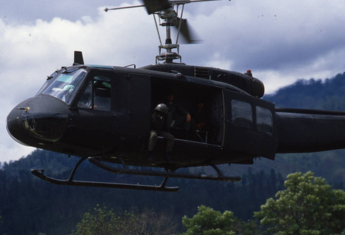 Contra helicopter landing, Nicaragua, 1983