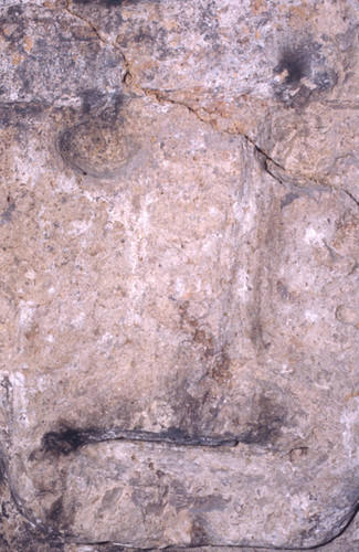 An incised face at hypogeum, Tierradentro, Coloombia, 1975