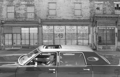 Frank Rizzo in car, Philadelphia, ca. 1980