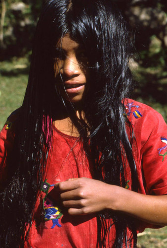 Mayan girl with long black hair, Chajul, 1982