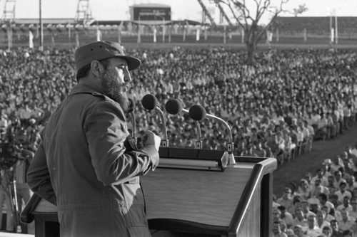 Fidel Castro gives a speech, Havana, 1980