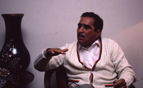 Presidential candidate Mario Sandoval Alarcón speaking at his home, Guatemala City, 1982