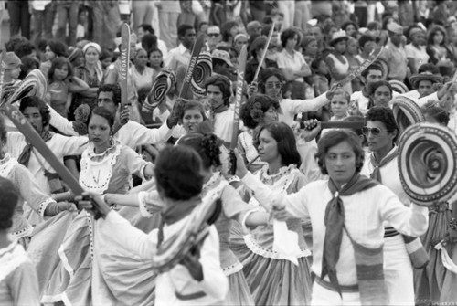 Dancers performing in the street, Barranquilla, Colombia, 1977