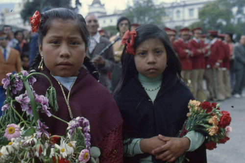 Two little girls at the Blacks and Whites Carnival, Nariño, Colombia, 1979