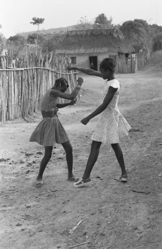 Girls practice boxing, San Basilio de Palenque, 1977