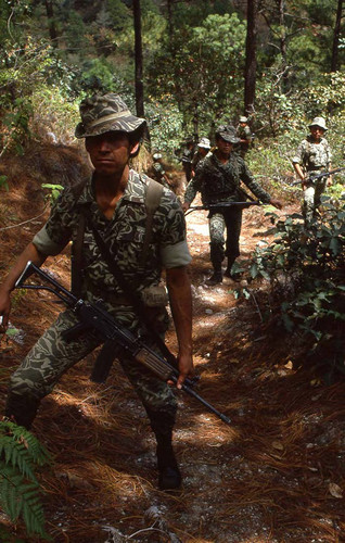 Soldiers patrolling mountainous terrain, Zaragoza, 1982