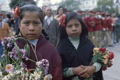 Two little girls at the Blacks and Whites Carnival, Nariño, Colombia, 1979