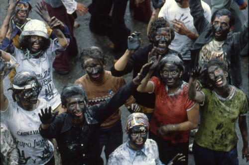 Painted faces at the Blacks and Whites Carnival, Nariño, Colombia, 1979