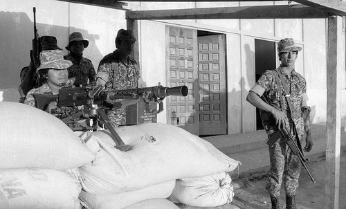 Soldiers at a post, Guatemala, 1982