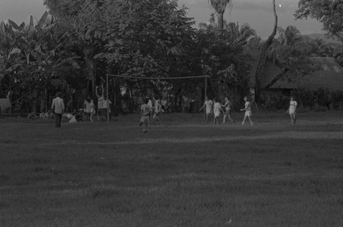 Youth playing soccer, La Chamba, Colombia, 1975