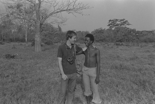 Richard Cross and a man posing for a portrait, San Basilio de Palenque, ca. 1978