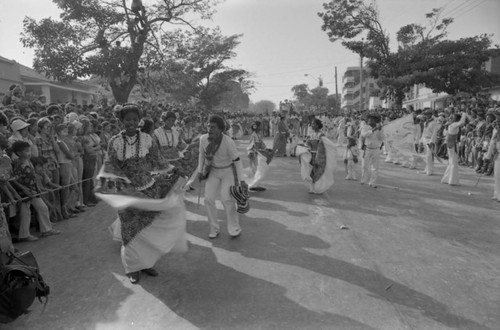 Dancers performing in the street, Barranquilla, Colombia, 1977