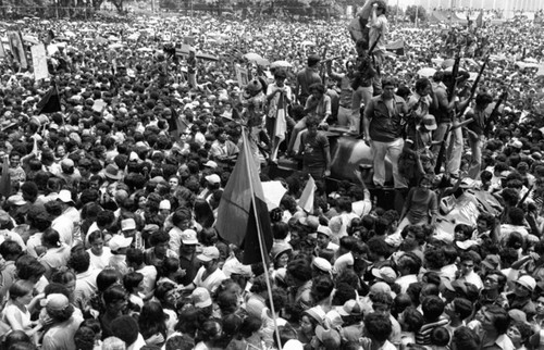 Aerial view of a mass rally, Managua, 1979