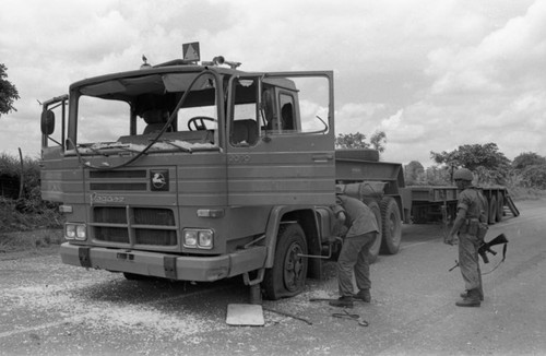 Damaged military truck, Nicaragua, 1979
