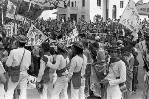 Dancers standing on the street, Barranquilla, Colombia, 1977