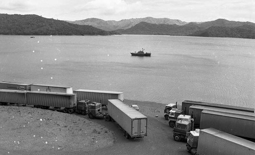 Trucks at a rest stop, Costa Rica, 1979