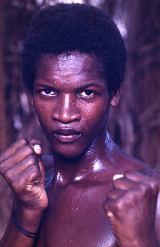 Boxer close-up portrait, San Basilio de Palenque, 1976