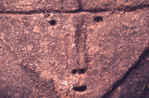 An anthropomorphic incision, Tierradentro, Colombia, 1975