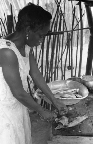 Woman cleaning fish, San Basilio de Palenque, 1975