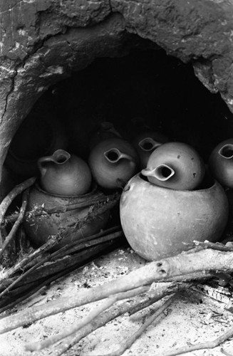 Clay goods inside the oven, La Chamba, Colombia, 1975