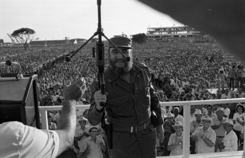 Fidel Castro holds a rifle, Havana, 1980