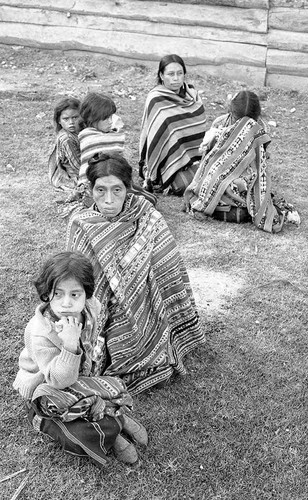 Women and young girls wait for men to vote, Guatemala, 1982