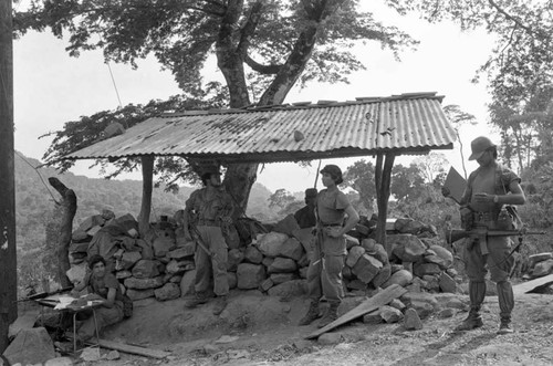 Salvadoran Army soldiers guard an outpost, Perquín, 1983