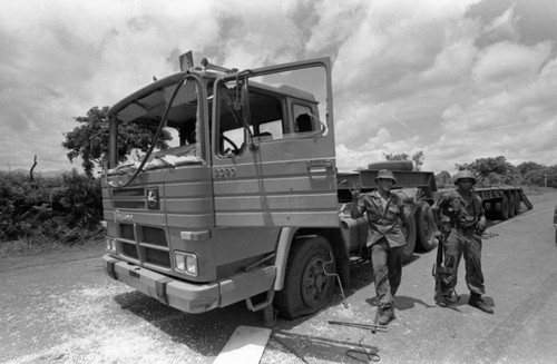 Damaged military truck, Nicaragua, 1979