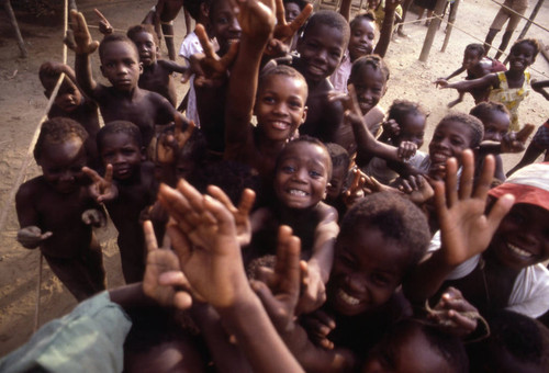 Children playing in boxing ring,San Basilio de Palenque, 1976