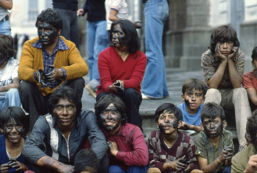 Painted faces at the Blacks and Whites Carnival, Nariño, Colombia, 1979