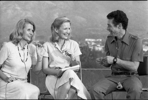 Roberto D'Aubuisson, Conchita Ibañez, and Diane Sawyer during an interview, San Salvador, 1983