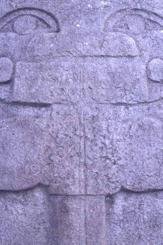 Carved stone slab, close-up, San Agustín, Colombia, 1975