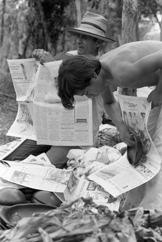 Wrapping clay pieces, La Chamba, Colombia, 1975