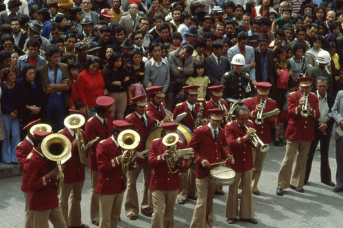 Band performs at the Blacks and Whites Carnival, Nariño, Colombia, 1979