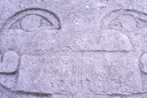 Carved stone slab, close-up, San Agustín, Colombia, 1975