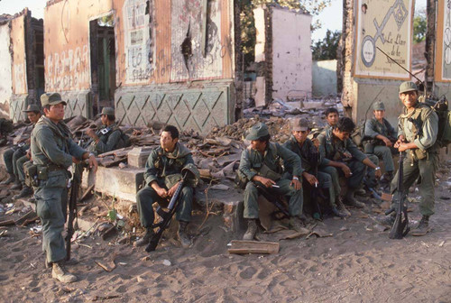 Salvadoran soldiers resting, San Agustín, 1983