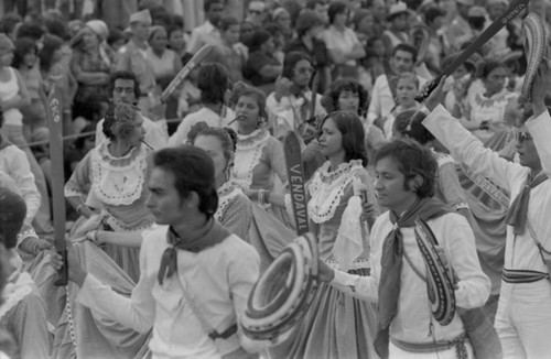 Dancers performing in the street, Barranquilla, Colombia, 1977