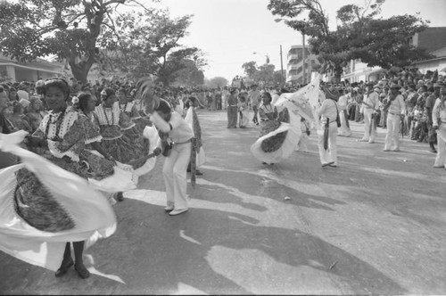 Dancers performing in the street, Barranquilla, Colombia, 1977