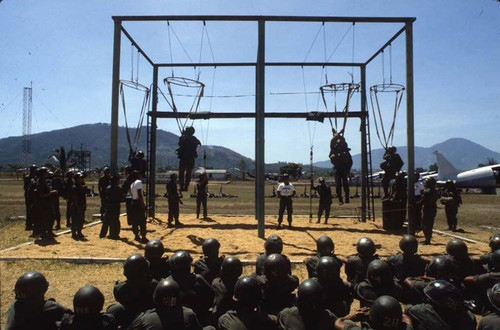 Cadets chant during training, Ilopango, San Salvador, 1983