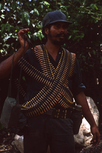 "Coyote," a Contra machine gunner and his Bandoliers, Nicaragua, 1983