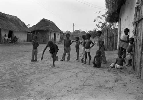 Children playing hopscotch on the street, San Basilio de Palenque, 1977