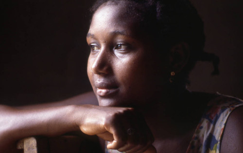 Woman close-up portrait, San Basilio de Palenque, 1976