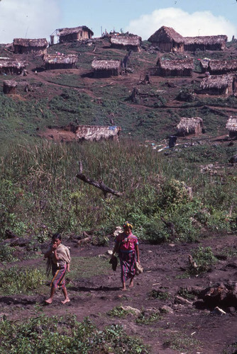 Guatemalan women walking near refugee camp, Chiapas, 1983-01