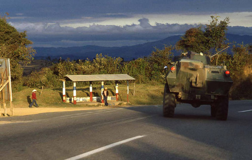 An armored car patrolling the countryside, Guatemala, 1982