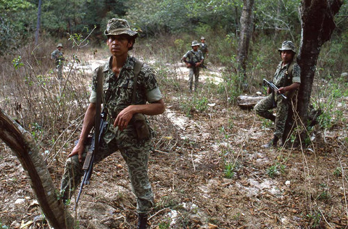 Soldiers in a wooded area, Zaragoza, 1982