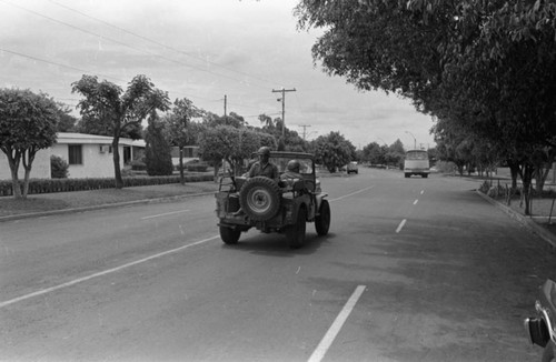 Military jeep in the street, Nicaragua, 1979