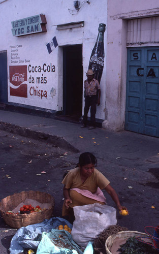 A woman and her fruits and vegetables, Chiquimula, 1982