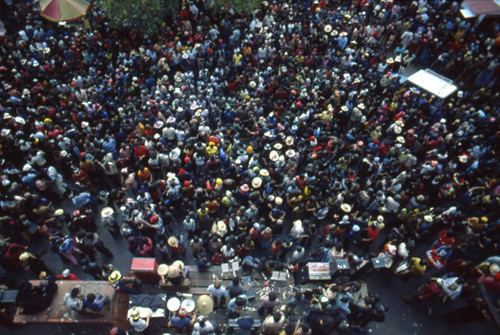 Large crowd at the Blacks and Whites Carnival, Nariño, Colombia, 1979