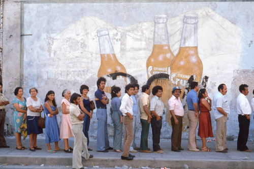 People waiting in line to vote, Santa Tecla, La Libertad, El Salvador, 1982