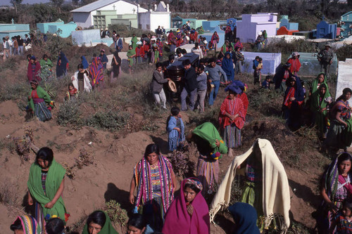 Mayan civilians at cemetery, Patzún, 1982